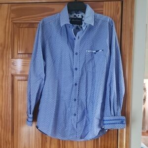Robert Graham Men Blue Polka Dot LEROY Tailored Fit Cotton Shirt Large